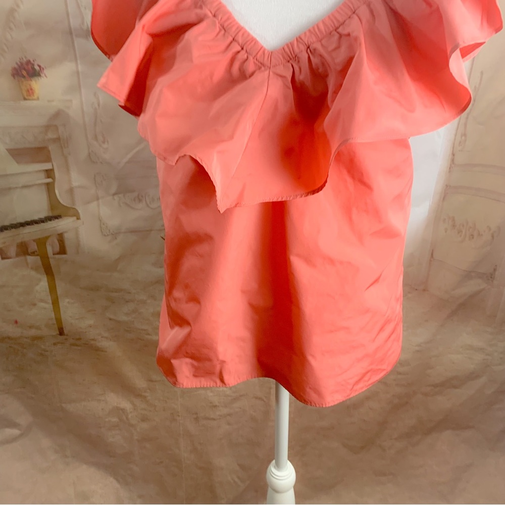 Rebecca Taylor Off Shoulder Ruffle Blouse in Peach - Picture 7 of 12